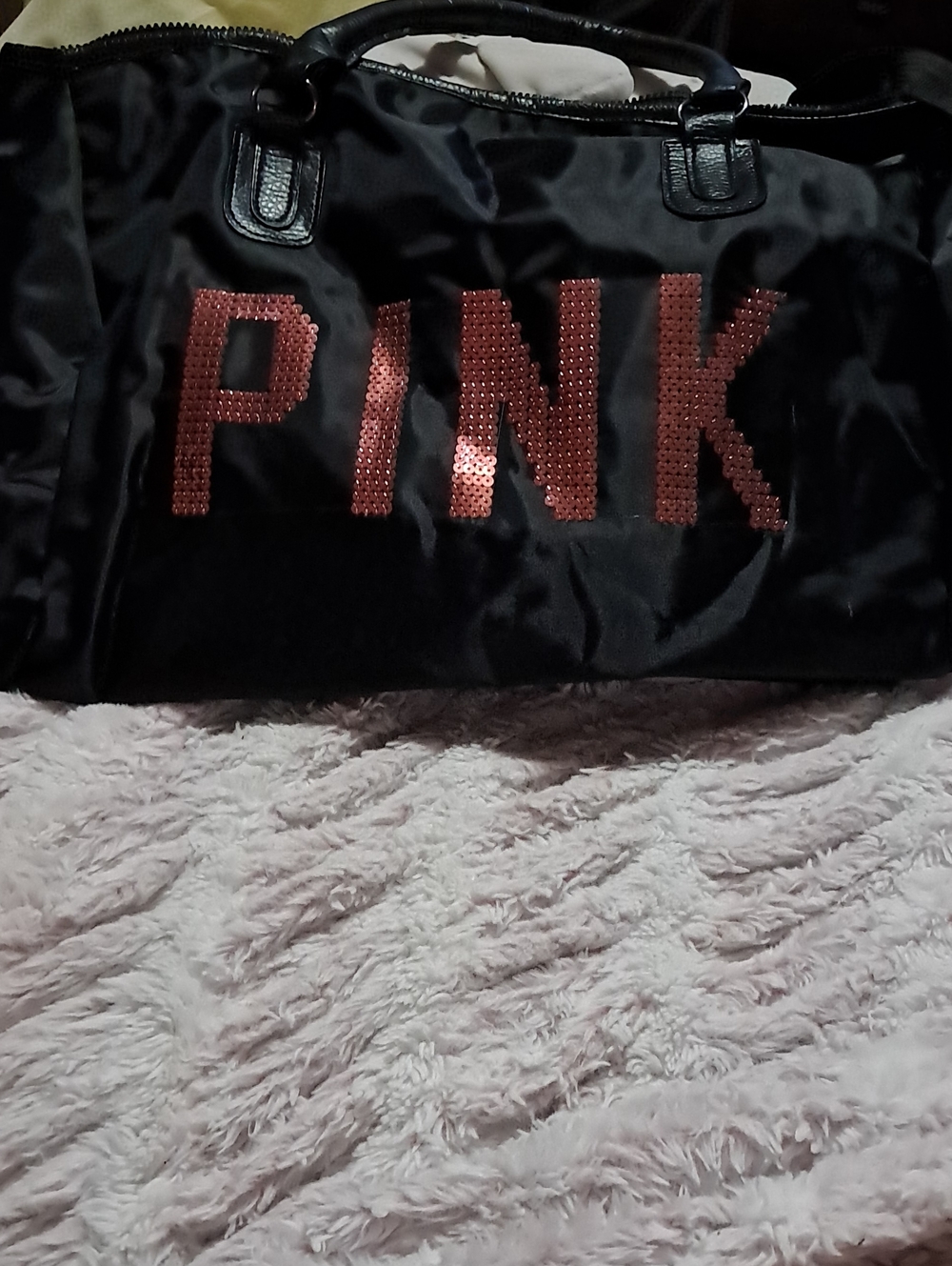 PINK Victoria's Secret Black Travel Weekender with Pink Sequin Logo